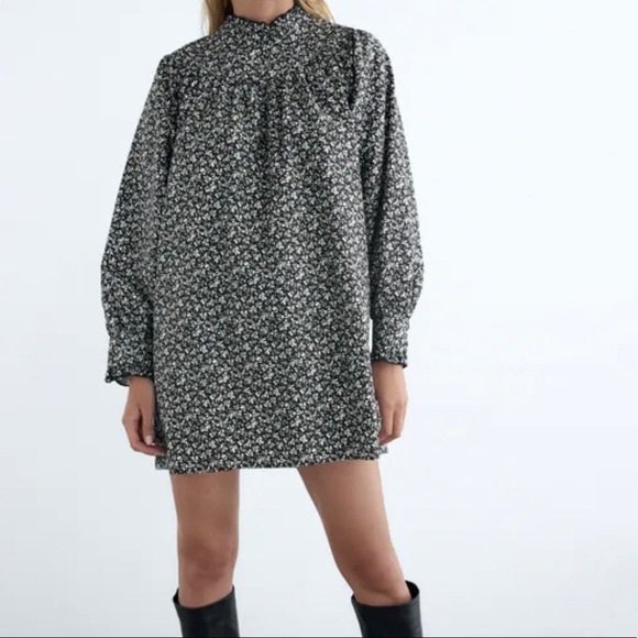 Zara Dresses Zara Printed Poplin Dress Black White Floral Poshmark